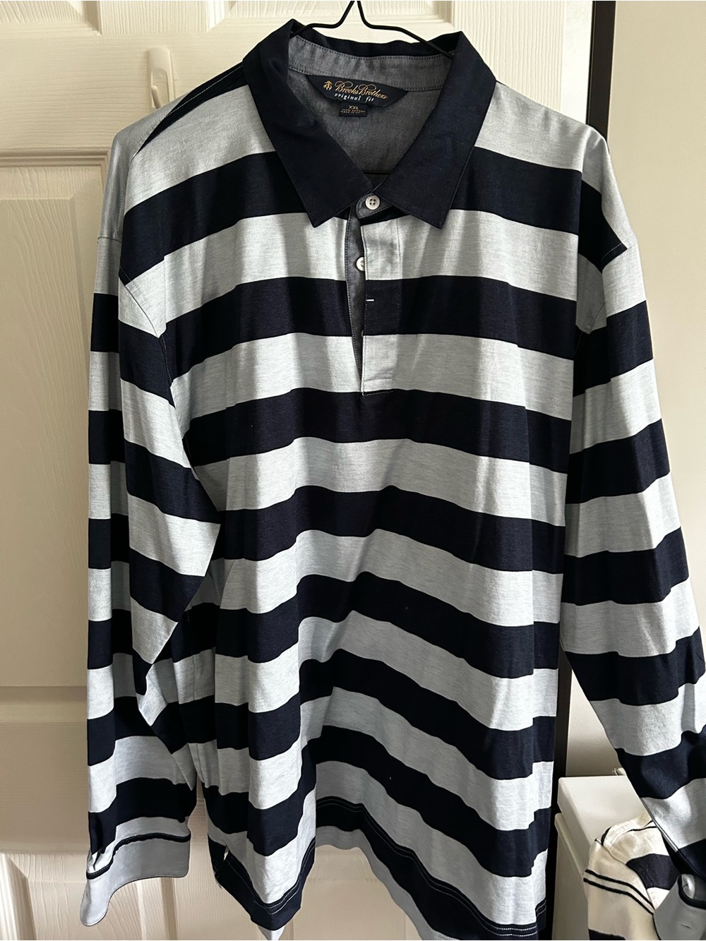Brooks Brothers Navy & Light Gray Striped Rugby Shirt